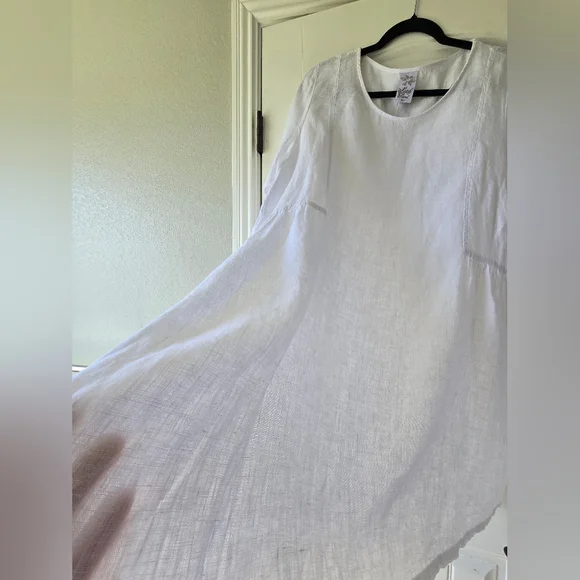 Match Point Linen Mini Dress Tunic Cover-Up USA Made Coastal Minimalist L - Picture 4 of 12